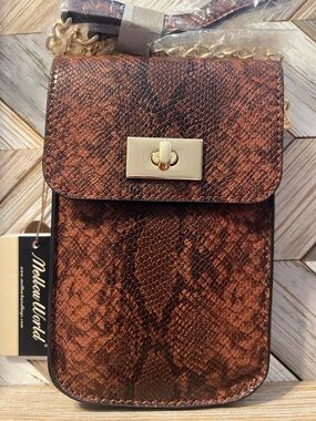 Mellow World Brown Snake Print Crossbody w/Turnlock Gold Hardware NWT/dustbag